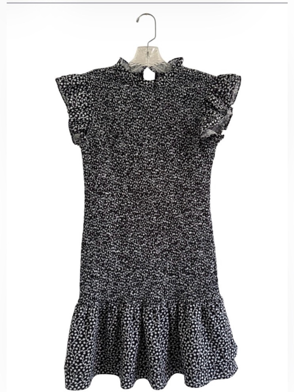 French Connection Verona Smocked Dress Short Ruffles Sleeves Ruffled Hem Small